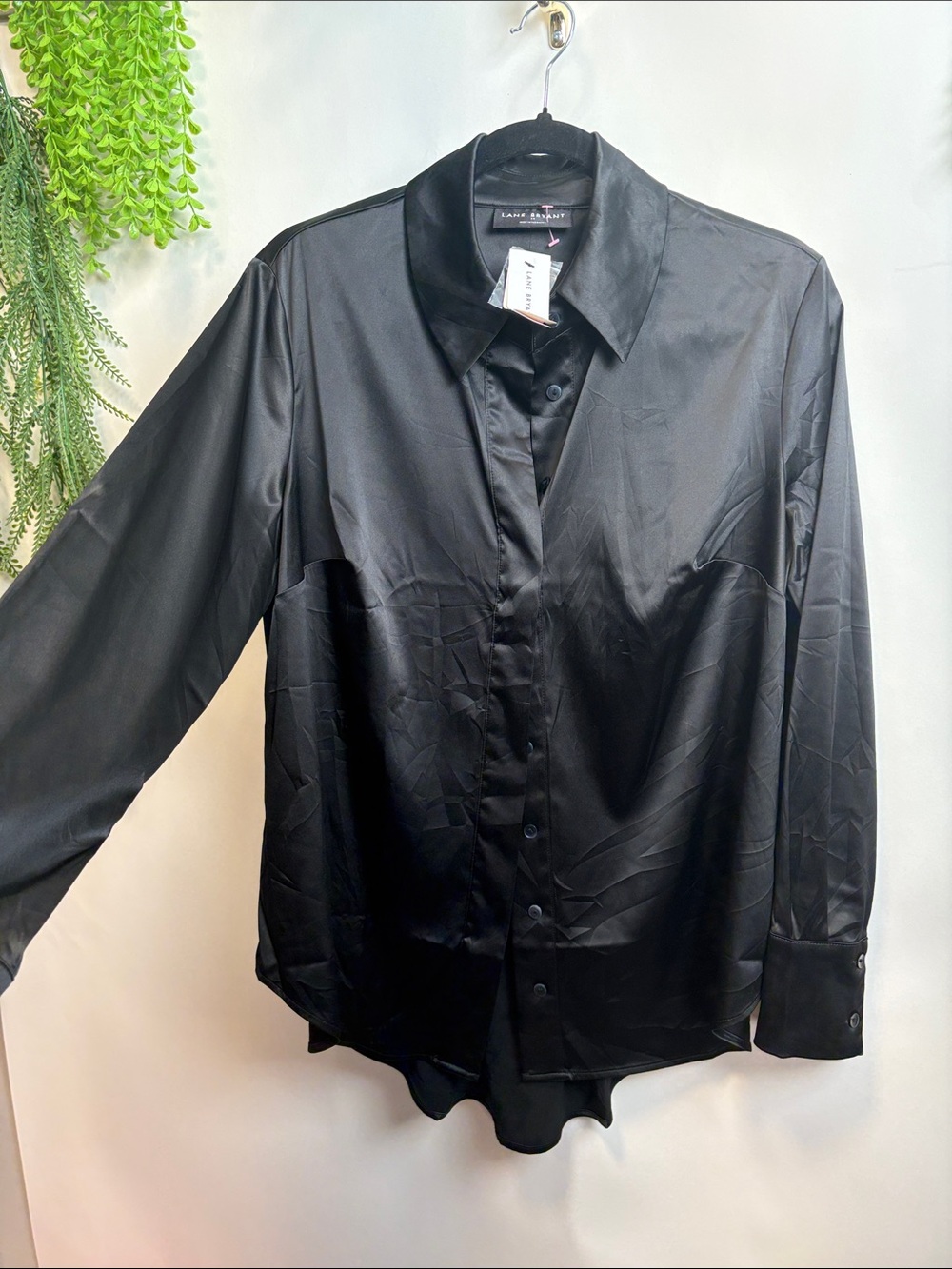 Lane Bryant Black Satin Button-Down Blouse